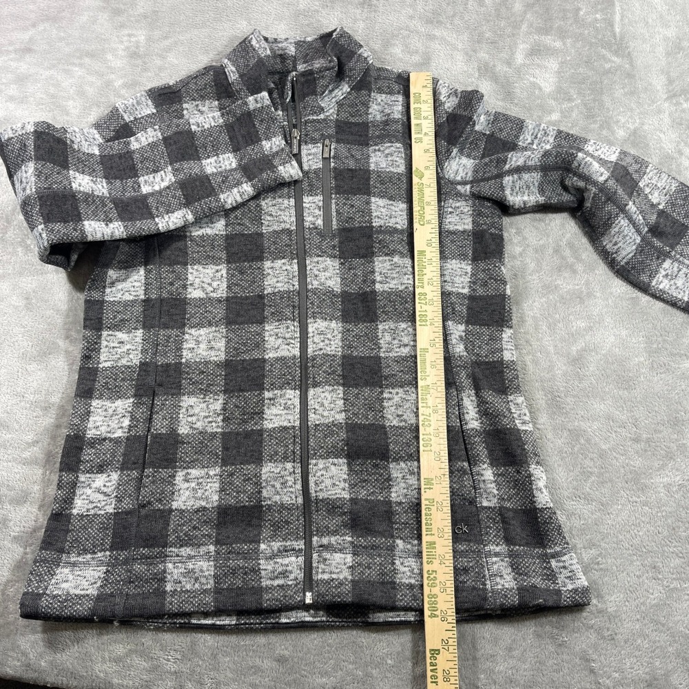 Calvin Klein Fleece Jacket Women L Gray Buffalo Plaid Zip Mock Neck M8XE6819 - Picture 2 of 8